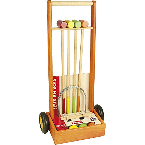 415JYDH6OiL Jeujura - 8602- Jeux de Société-Jeu de Croquet en Bois - 4 Joueurs - Chariot en Bois