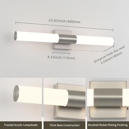 Image of Brushed Nickel Bathroom Light Fixture 5CCT Dimmable 18W Led Bathroom Vanity Lights Over Mirror Modern Bath Lights for Mirror