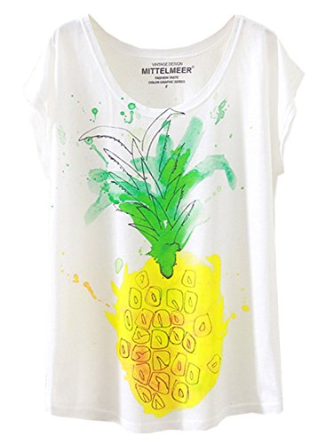 FUTURINO Damen Garland Flamingo Print Rundhalsausschnitt Kurzarm T-Shirt Top Tees, Ananas, S