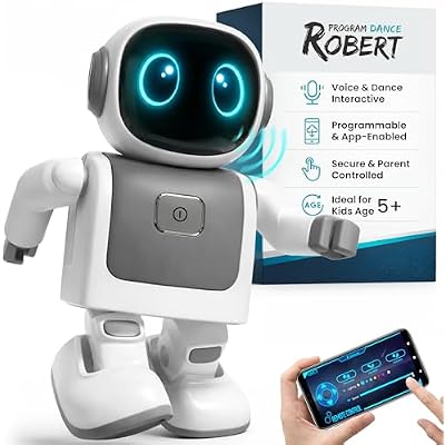 SmartyBot Smart Robot Toy for Kids - Interactive Remote Control Robot with App, Programmable Moves, 7 Customizable LED Eye Colors, Reacts to Music, STEM Learning Toy for Boys & Girls Ages 4 5 6 7 8 9