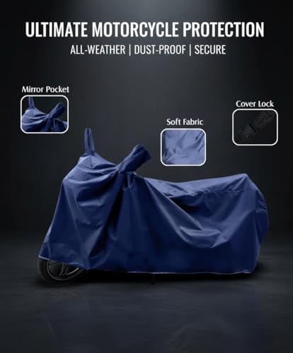 Image of Shield Heavy Duty Bike Cover for Tvs Apache RTR 180 | All-Season, Tear-Proof Fabric | with Side Mirror Pocket & Buckle Belt | Tvs Apache RTR 180 Bike Cover (Blue)