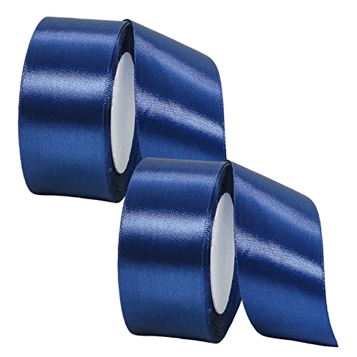 2 rollos de cinta gruesa azul oscuro de 40 mm para envolver regalos, 22 m, cinta de satén azul oscuro de doble cara de 40 mm de ancho para manualidades de pasteles, cinta de lazo para el pelo, ramos,