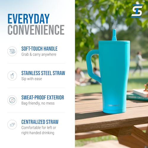 Image of Ice Shaker 32 oz Tumbler with Handle and Straw | 32oz Caribbean Blue | Cold for 30+ Hours | 2-in-1 Tumbler Shaker Bottle | Odor-Free 32 ounce Bottle for Water, Protein Shakes, Smoothies, Cocktails