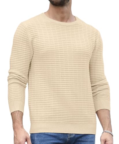 Askdeer Men's Crewneck Sweater Cable Knit Pullover Sweater Long Sleeve Knit Textured Sweater with Ribbing Edge2