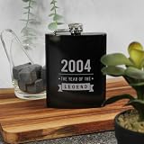 eBuyGB Engraved Black Metal Hip Flask 2004 The Year of The Legend, 21st Birthday Gifts for Men, Milestone Twenty-First Gift for Men, 7oz Whisky Flask