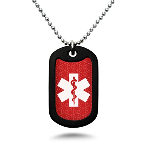 Kriskate & Co. Custom Engraved Medical Alert ID Aluminum Dog Tag Necklace Stainless Steel Bead Chain Made in USA AN172 (Red)