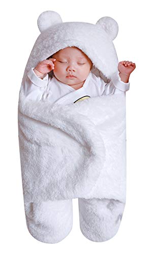 Happy Cherry Gigoteuse D'emmaillotage Bébé à Pieds Séparés Fille Garçon Couverture Nid d'ange en Polaire Hiver Chaud Dors Bien Enveloppe Nouveau Né 3-6 Mois Sac de Couchage Nourrisson Blanc