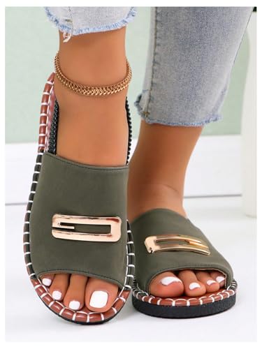 GORGLITTER Women's Gold Flat Sandals Open Toe Dressy Ankle Strap Wide Width Slides Shoes2