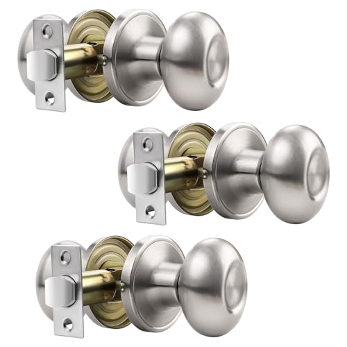 Gobrico 3 Pack Oval Passage Door Knobs Brushed Nickel Interior Door Knobs Egg Shaped Door Knob Stainless Steel Door Handles for Hall and Closet