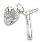Polizeihelm und Schlagstock Charm-Anhänger Polizei Schlagstock und Helm, Sterling-Silber 925, 1 Stück