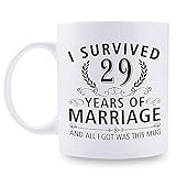 29th Wedding Anniversary Mugs for Couple Husband Wife - I Survived 29 Years of Marriage and All I Got Was This Mug - 29 Year Anniversary 11 oz Coffee Mug for Him Her