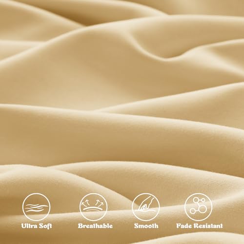 Image of KKJIAF 3 Piece Toddler Sheet Set Microfiber, Includes a Flat Sheet, a Fitted Sheet and a Ruffle Pillowcase, Gold