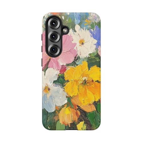 Coque Samsung S25 bouquet de peinture florale étui rigide mat vert