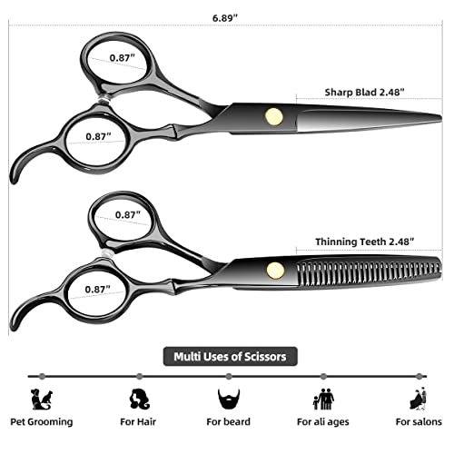 Professional Hair Cutting Scissors Sets Stainless Steel Barber Hairdressing Scissors Multifunctional Salon Thinning Scissors Straight Shears Tools Gifts For Mom Dad And Friends (Black) #TOP6