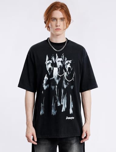 Aelfric Eden Graphic Tees Men Oversized Doberman Shirt Washed Vintage Streetwear Casual Summer Tops T-Shirt Unisex4