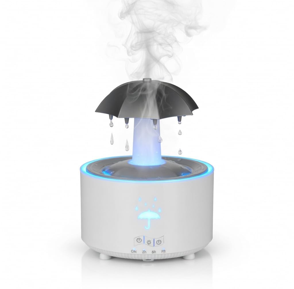 Drumstone 2 Year Warranty Umbrella Humidifier with Decorative Rain Style Design – Desktop Cool Mist with Ambient LED Light, Portable Mist Diffuser for Bedroom, Office, Living Room & Home Décor-image-29