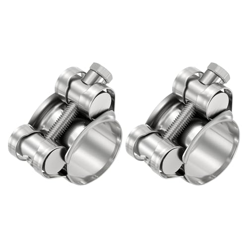 Kozelo 2Pcs 304 Stainless Steel T-Bolt Hose Clamp, Adjustable OD Range 1.7" to 1.9" (44-47mm) Heavy Duty Pipe Strap Clamp, Metal Fuel Line Clamping for Automotive, Plumbing, Industrial