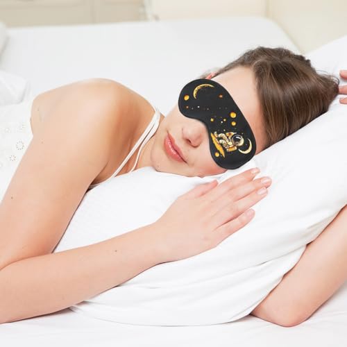 CHEERYMAGIC Silk Sleep Mask, Kids Sleeping Mask, Silk Eye Mask, Blindfold for Sleeping, Elastic Headband Sleeping Mask, Space Cartoon Pattern Print Eye Covers for Travel Works A9TKYHYZ (Black) - Image 3