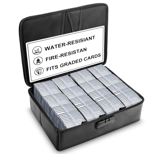 Dansydaisy 102+ 4 Row Graded Card Storage Box with Combination Lock, Waterproof and 5200°f Fireproof Sports Card Case Compatible with PSA, CSG, SGC, TCG