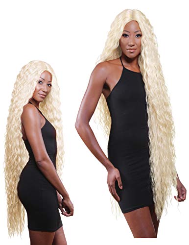 42” Super Long Length Swiss Lace Front Synthetic Wig with Super Deep i Part, 100% Heat Retardant Fiber, Super Long Loose Wave - Color# LIGHT BLONDE