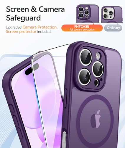 Image of FNTCASE for iPhone 16 Pro Max Case: [Compatible with Magsafe] Translucent Matte Cases with [Full Camera Protection] [Screen Protector] Military Grade Shockproof Protective Phone Cover - Purple