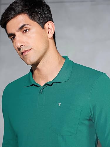 Image of TECHNOSPORT Men Polyester Slim Fit Polo Neck Full Sleeve Matpiq T-Shirt with Patch Pocket for Regular Use