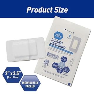 MED PRIDE Adhesive Island Dressing 2x3 in, Pack of 50 Sterile Bordered Wound Dressings, Highly Absorbent, Non-Stick, Latex-Free (2'' x 3.15'')