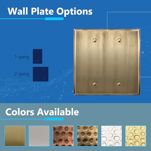 Image of LIDER Blank Metal Wall Plate, Metal Blank Outlet Cover, Corrosion Resistant, Mid-Size 2-Gang 4.88 inch x 4.92 inch, LMWP-02M-AB, Steel, Plated Antique Brass, 1-Pack