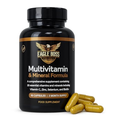 Eagle Boss™ Multivitamin & Mineral Capsules – 90 Vegan Capsules | 25 Nutrients incl. B-Complex, Zinc, Biotin, Selenium, Iron | UK-Made Daily Supplement for Men & Women – 3 Month Supply