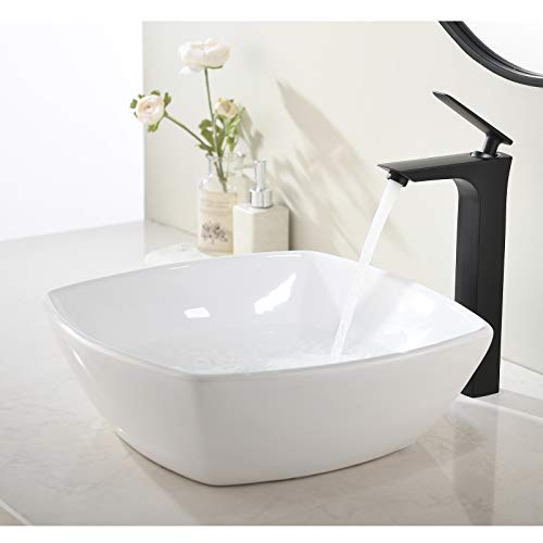 VALISY Modern 16 x 16 Inch Porcelain Ceramic Countertop Small Square Bowl White Bathroom Vessel Sink, Bath Cabinet Vanity Lavatory RV Hand Wash Above Counter Top Basin Sinks - Thumbnail 7