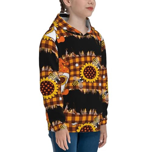 Sunflower Gnomes and Bees Kids Pullover Hoodies Boys Sweatshirts Girls Athletic Clothes with Pocket3