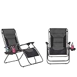 Neo Pair of Outdoor Zero Gravity XL Padded Canvas Large Sun Lounger Sunbed Folding Reclining Chair Camping Garden Beach Patio (Grey)