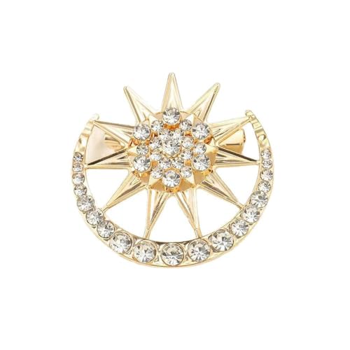 Crystal Cresent Moon Star Brooch Pin for Women Men Gold/Silver