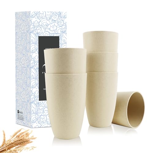 PYRMONT Plastic Cups Reusable 6 Pack Wheat Straw Cups 20oz