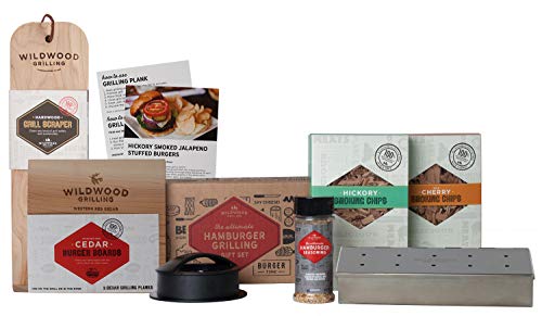 Hamburger Grilling Gift Set – Includes Smoker Box & Smoking Chips, Spices, Planks