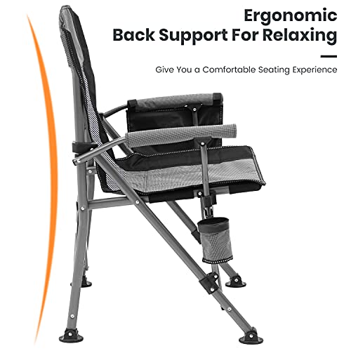 Hard Arm Folding Camping Chair Beach Chair Lawn Chair For Adults With Mesh Back (Cool Grey 2Pc) #TOP2