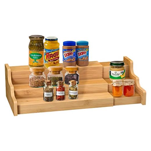Organizador de clóset de cocina para especias, estante de exhibición expandible de bambú de 3 niveles