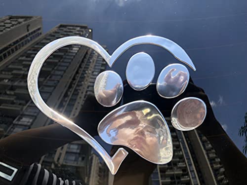 NewL 3D-Aufkleber mit Pfotenabdruckmotiv, Chrom, Pfirsich-Herz, Auto-Emblem, Dekoration (Silber)