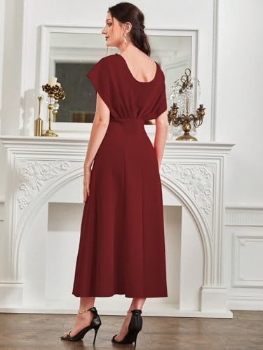 Image of Shasmi Women's & Girl's Solid A-Line Maxi Dress | V-Neck Pleated Bodice | Cap Batwing Sleeves | Fit & Flare Evening Gown (Dress 274)