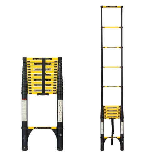 Image of Corvids 5.9m (19.5 ft) Folding Carbon Steel Telescopic Ladder, 2-Year Warranty, 15-Step Heavy Duty Extension Ladder, Q195 Rustproof Alloy Steel, Portable & Collapsible Ladder for Home & Outdoor use