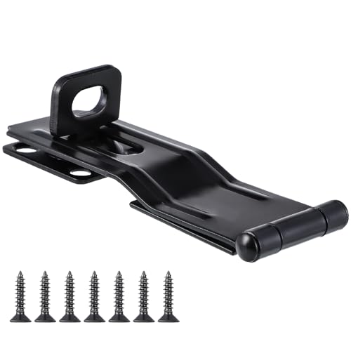 Piriuuo 4-1/2\" Swivel Staple Safety Hasp, Metal Hasp Latch with Twist Knob - Sturdy Shed Door Swivel Hasps with Screws Hasps Lock Latch for Fence, Gate, Cabinet, Barn Door (Black)