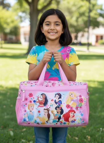 Image of Disney Princess Kids Duffle Bag 16.5 inch - Travel & Sports Bag with Zipper Pocket, Mesh Side Pockets & Shoulder Strap