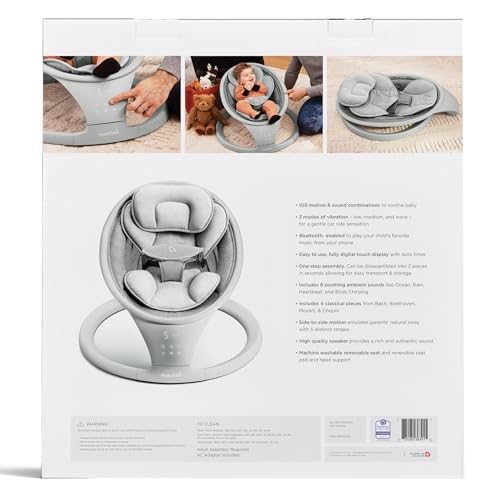 Munchkin® Vibration Baby Swing, Light Grey - Bluetooth-Enabled Smart Seat with Music, Motion, and Sounds