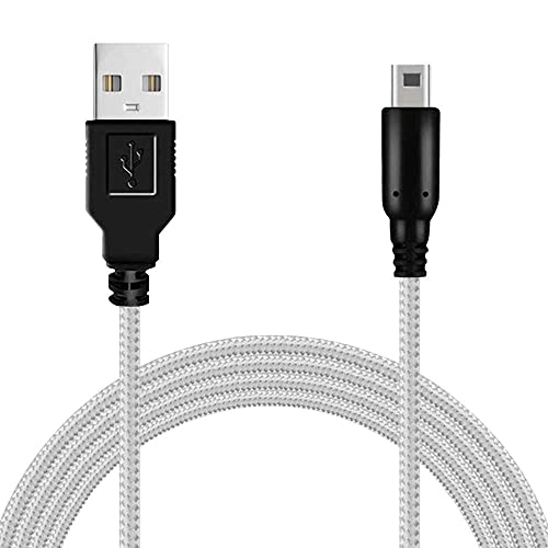 OcioDual Cargador 3ds, 2ds, dsi, Cable de Carga USB 1,2m Compatible con Consolas DSi, DSi XL, Adaptador de Alimentación USB, Cable Cargador 2ds, Plateado, Trenzado