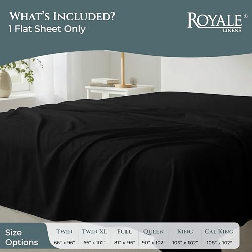 Image of Royale Linen 400 Thread Count 100% Cotton Flat Sheets Only - Cooling Sheets - Full Flat Sheets Only Sold Separately - Luxury Sateen Weave - Breathable & Super Soft Top Sheet Only (Full, Night Black)