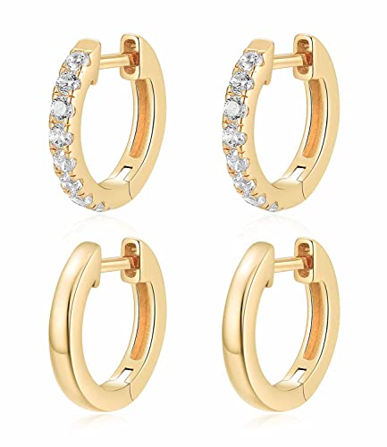 Jewlpire 14K Gold Hoop Earrings with 925 Sterling Silver Post Hyp...