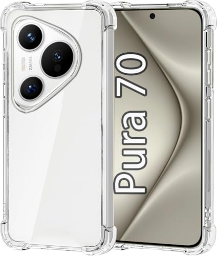 USTIYA Case for Huawei Pura 70 Clear TPU Four Corners Military-Grade Protection Cover Transparent Soft funda