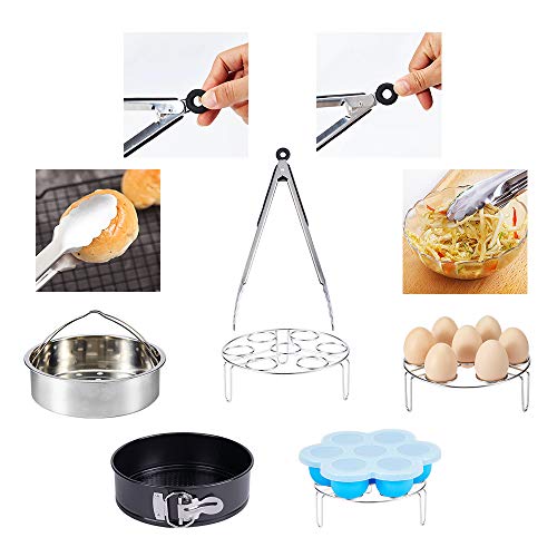 LinkingHome Pressure Cooker Accessories Set Compatible with Instant Pot 5 6 8 Qt, Steamer Basket, Springform Pan, Stackable Egg Steamer Rack, Egg Bites Mold, Egg Beater, Kitchen clip, Silicone Mitts