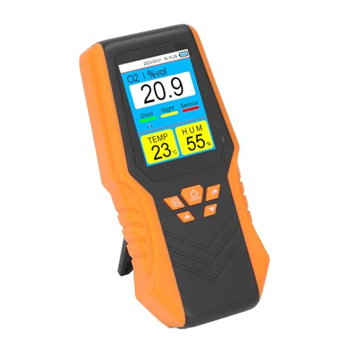 SEAFRONT Tragbarer Sauerstoffmonitor Handheld O2 Detektortemperaturfeuchtigkeitstester O2 -Konzentrationstester mit Zeit und Datum