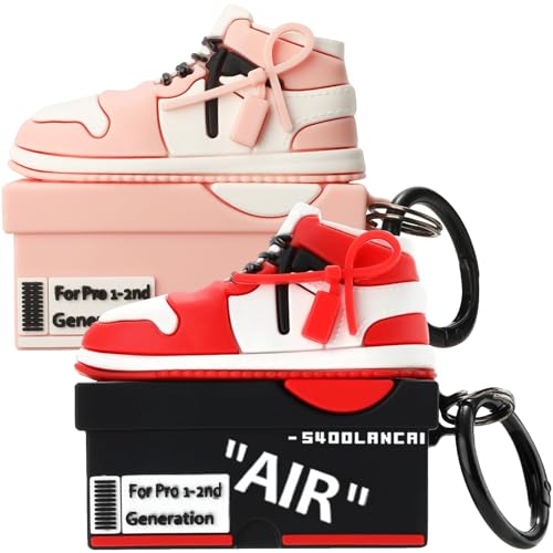 Image of [2Pack] Gedicht for Apple Airpods Pro Case Cover, Cute Cartoon Shoe Box Soft Silicone Protective Cases for AirPods Pro 1st Generation Case with Keychain for Women Men, Red+Pink